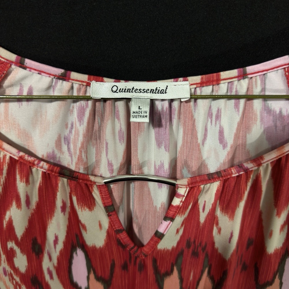 Quintessential Women's Red Sheer Bubble Top Bell Sleeve Blouse Geometric Size L - Picture 3 of 5